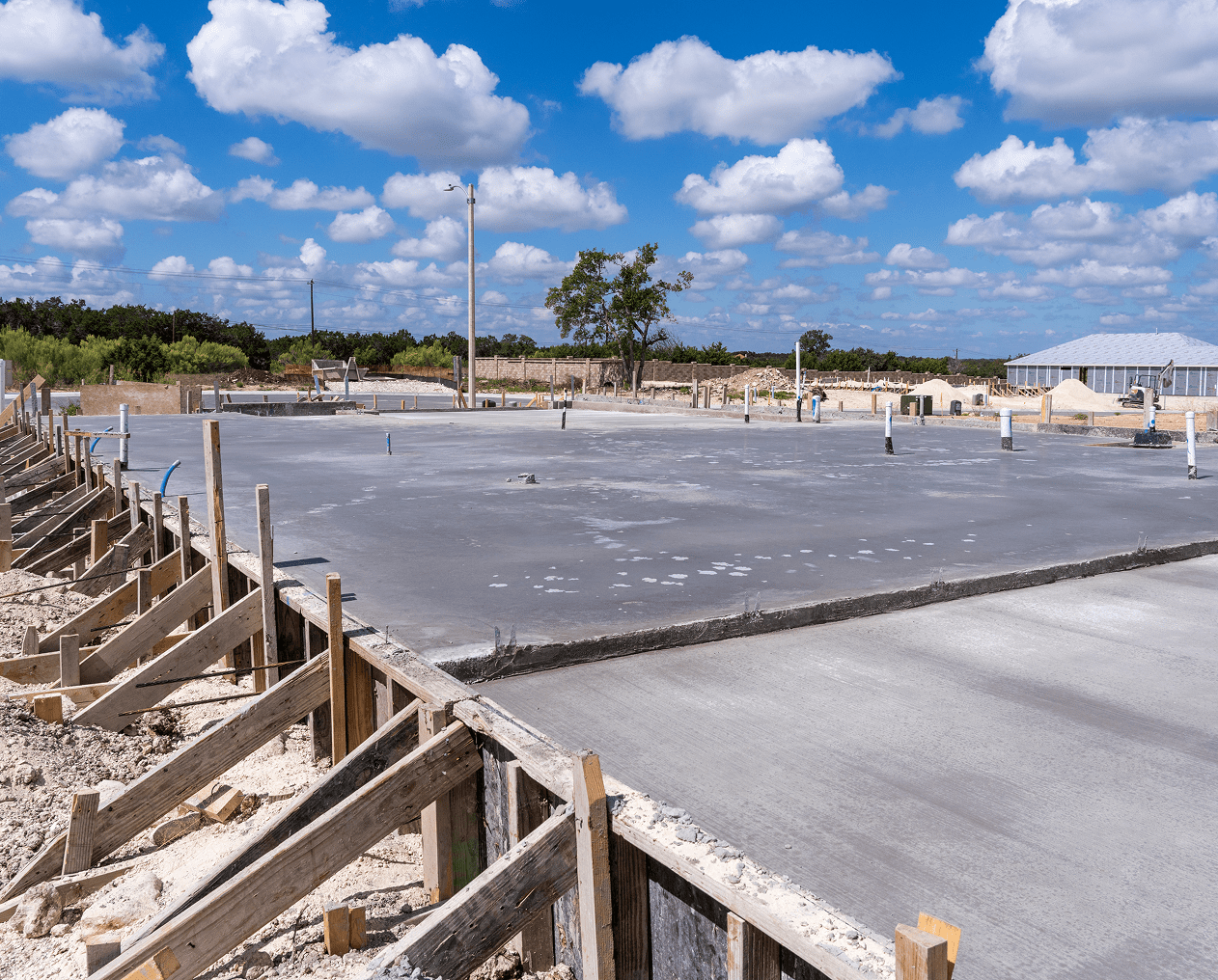 Building foundation with wooden supports